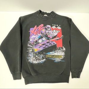 Vintage DISTRESSED Polaris INDY XC Snowmobile Black Sweatshirt MEDIUM 80s/90s